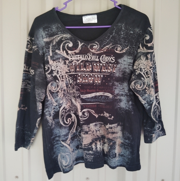 Women's Buffalo Bill Codys Embellished Jeweled Top Size Large Y2K Boho Western - Picture 1 of 5